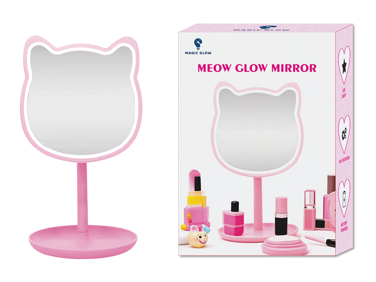 Meow glow stand specchio led bianco d.14xh.27cm a batteria
