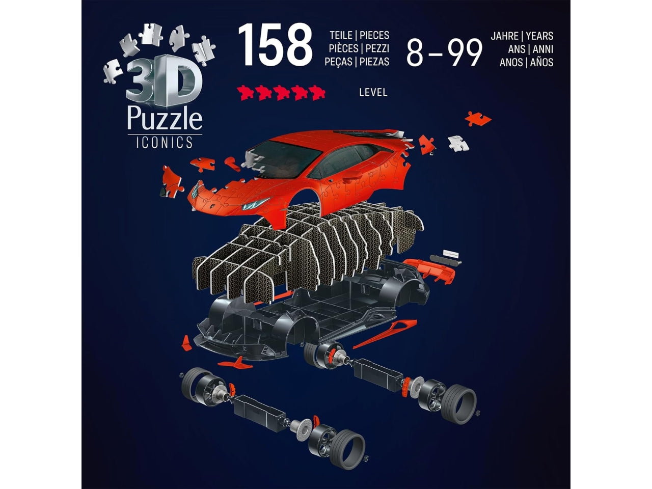 Puzzle 3D Lamborghini Huracan Evo di colore arancio