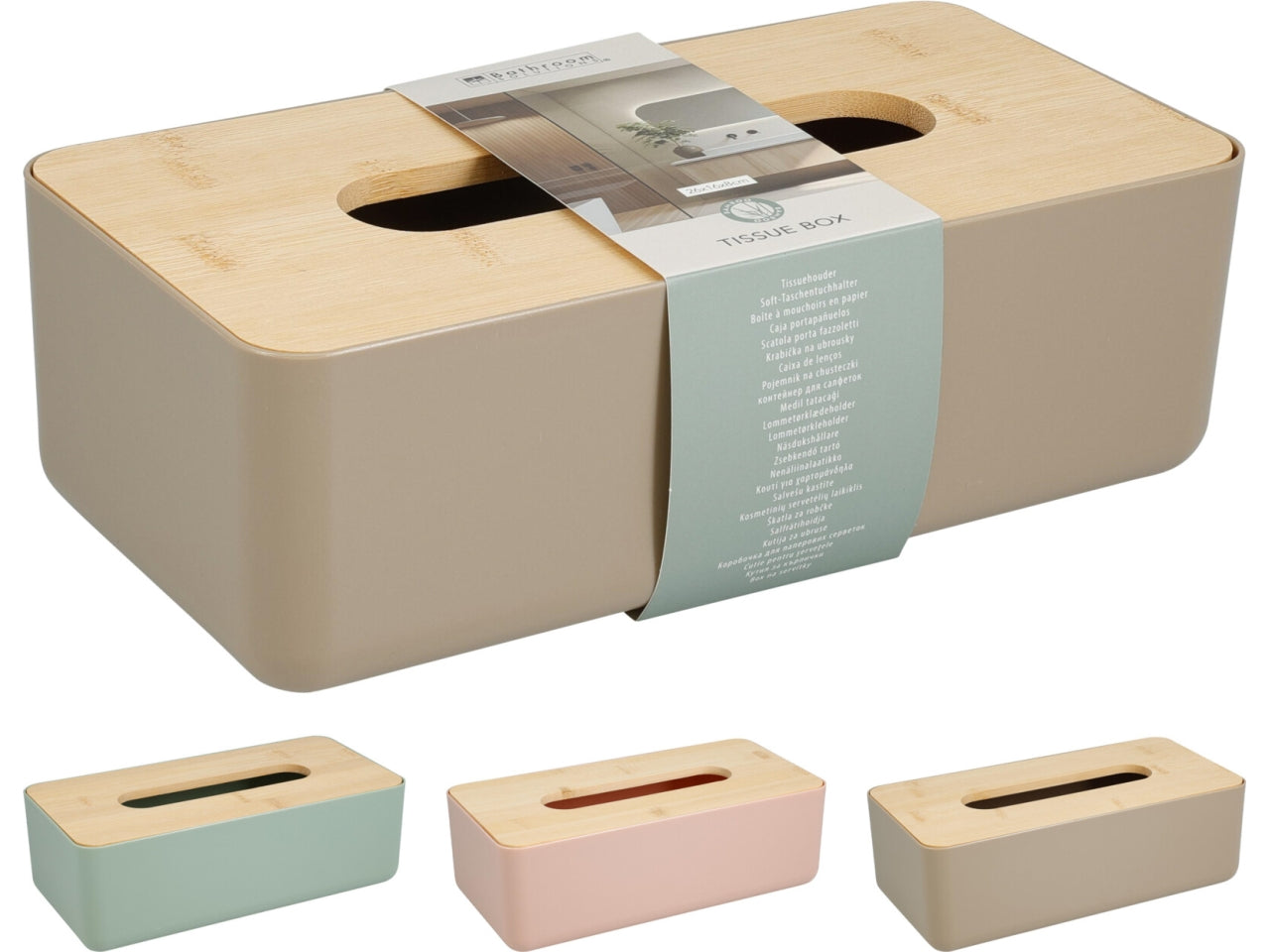 Porta fazzoletti bambu 26x13x8cm in 3colori assortiti