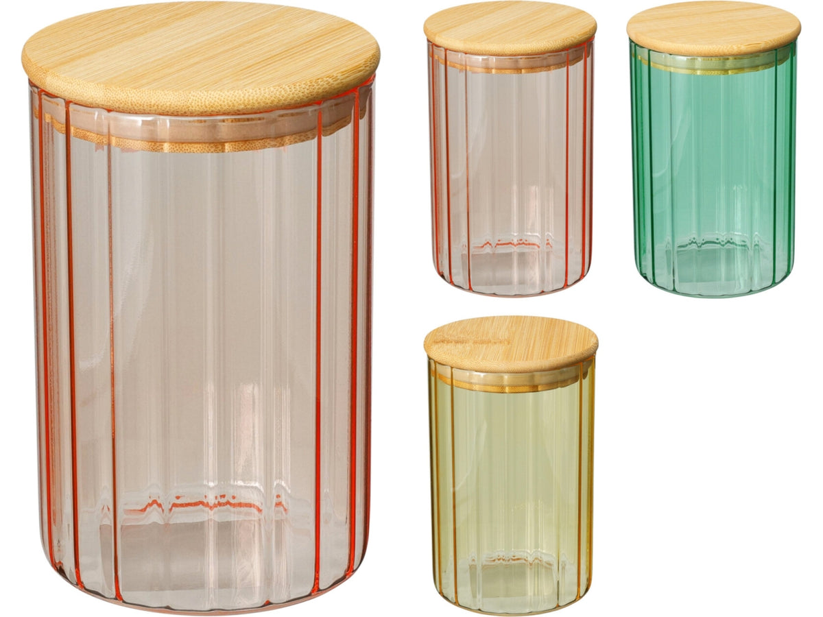 Barattolo in vetro con coperchio 1lt, 3 colori assortiti