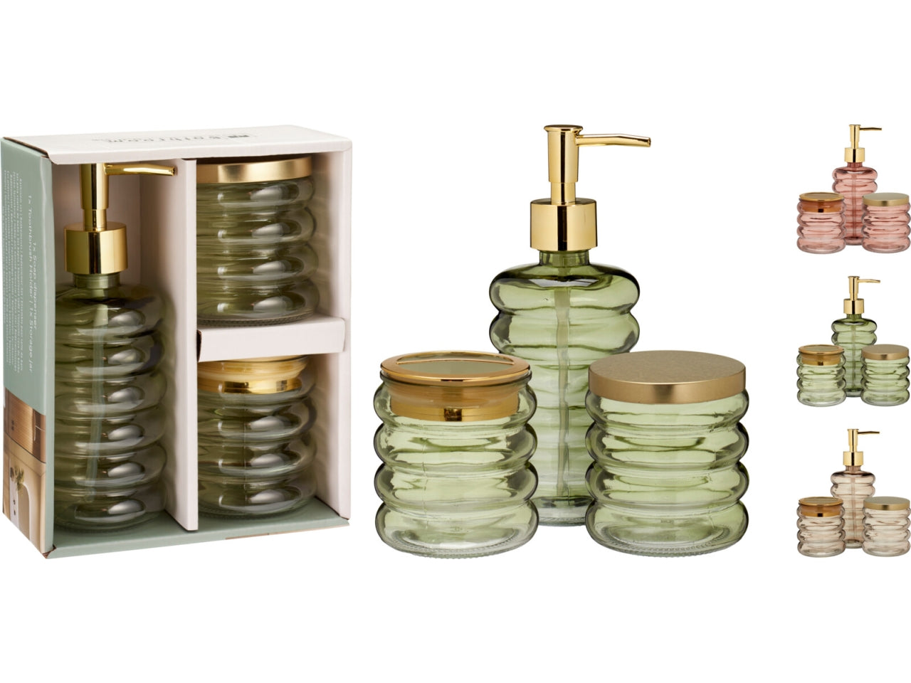 Set bagno in vetro 3 pezzi, colori assortiti