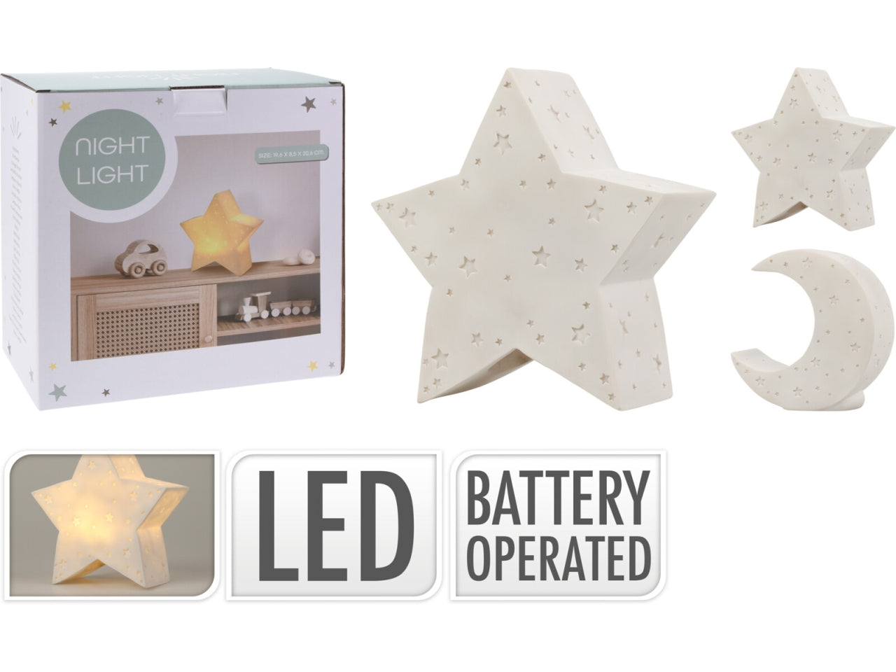 Lampada notturna 20cm a batteria in 2 forse assortite