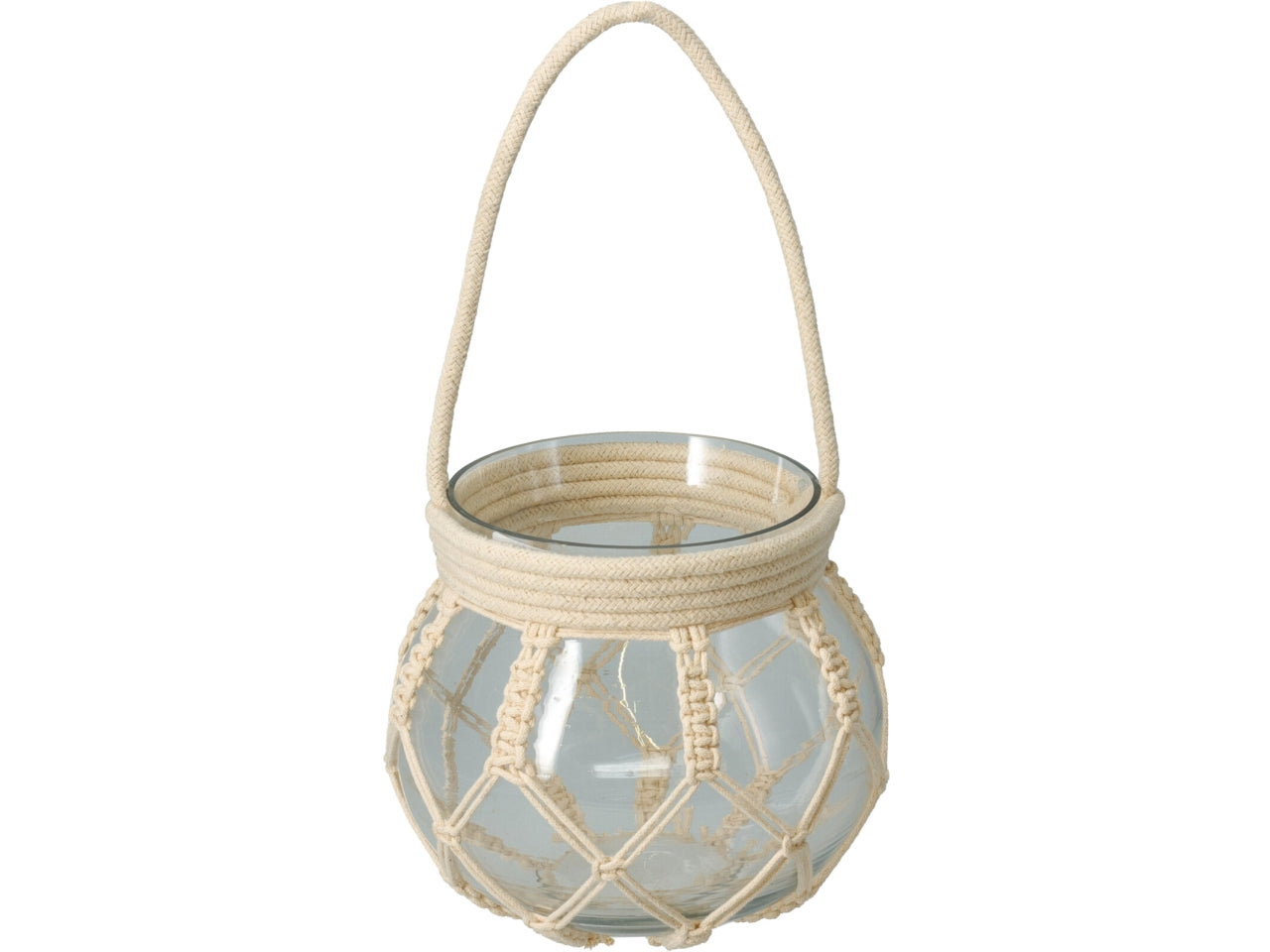 Lanterna in vetro decorata in corda 15cm