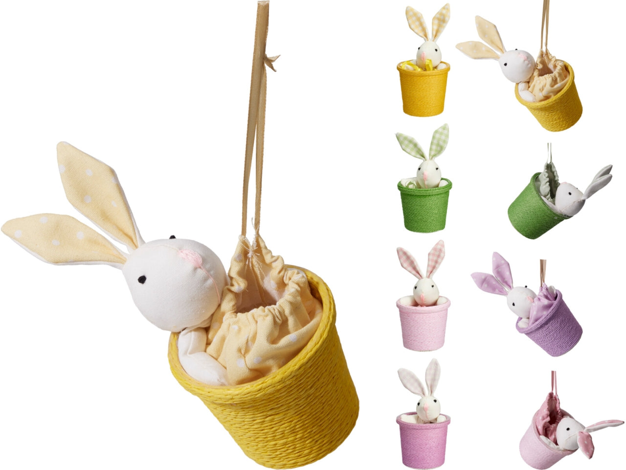 Coniglietto con cestino 10x20cm, colori assortiti