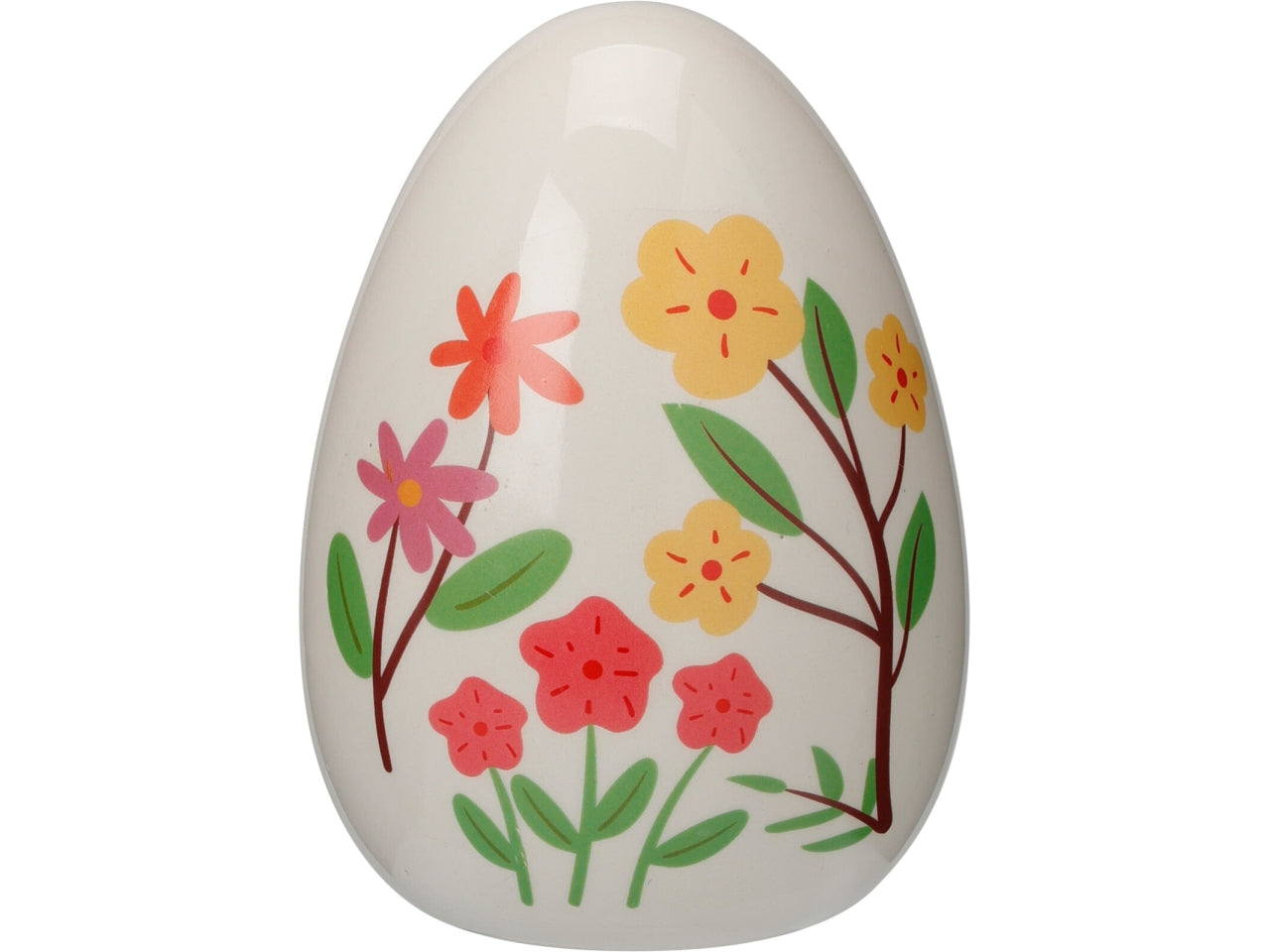 Uovo in ceramica bianco decorato con fiori 8x10cm, 2 assortimenti