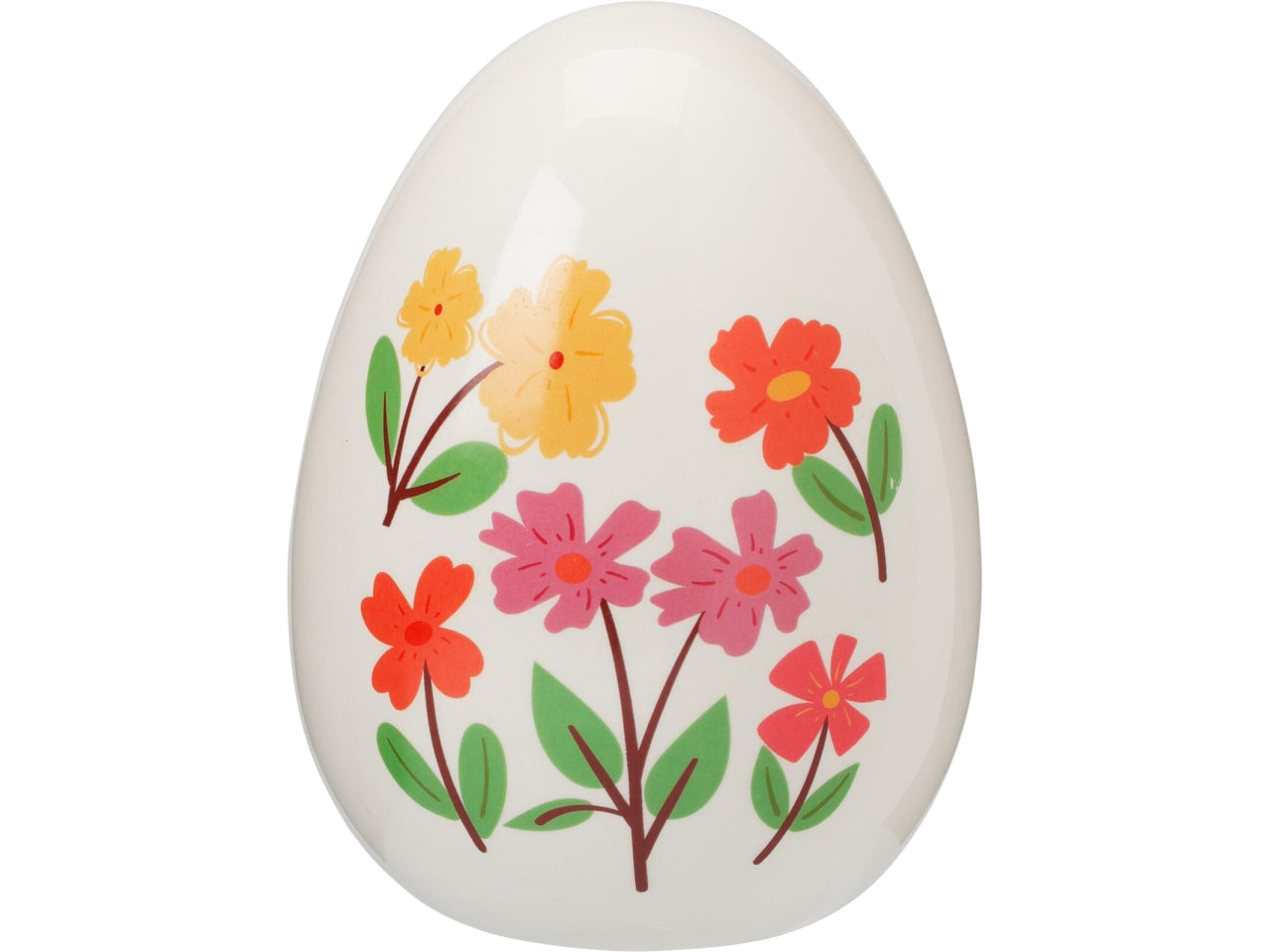 Uovo in ceramica bianco decorato con fiori 10x14cm, 2 assortimenti