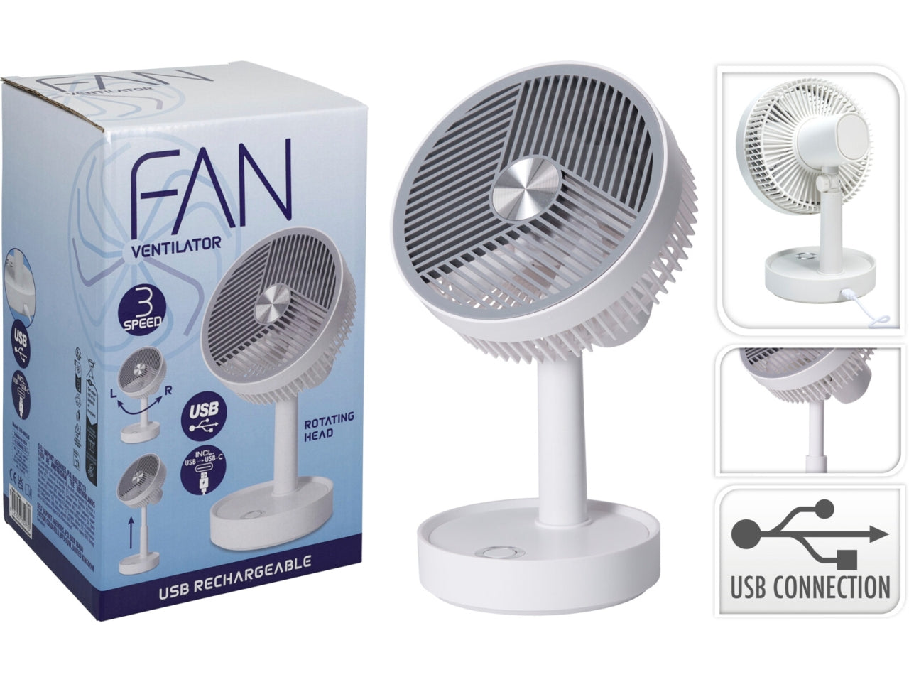 Ventilatore da tavolo 13cm con ricarica usb