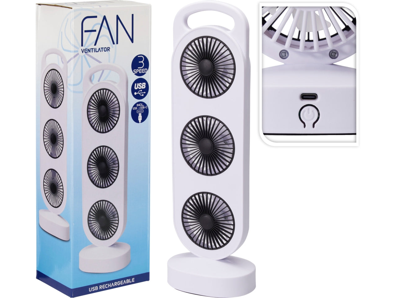 Ventilatore colonna 37cm con ricarica usb, 3velocitÃ