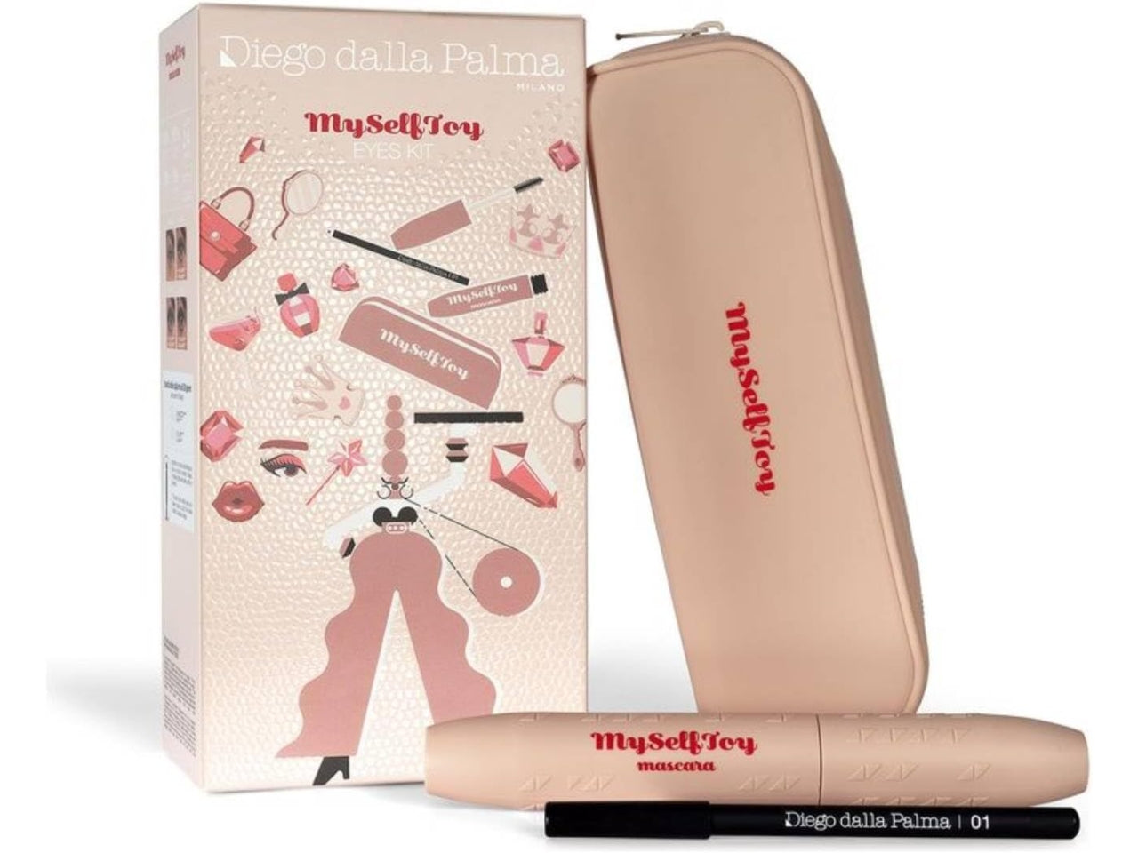 Diego della Palma pochette con mascara myselftoy e matita occhi nera $