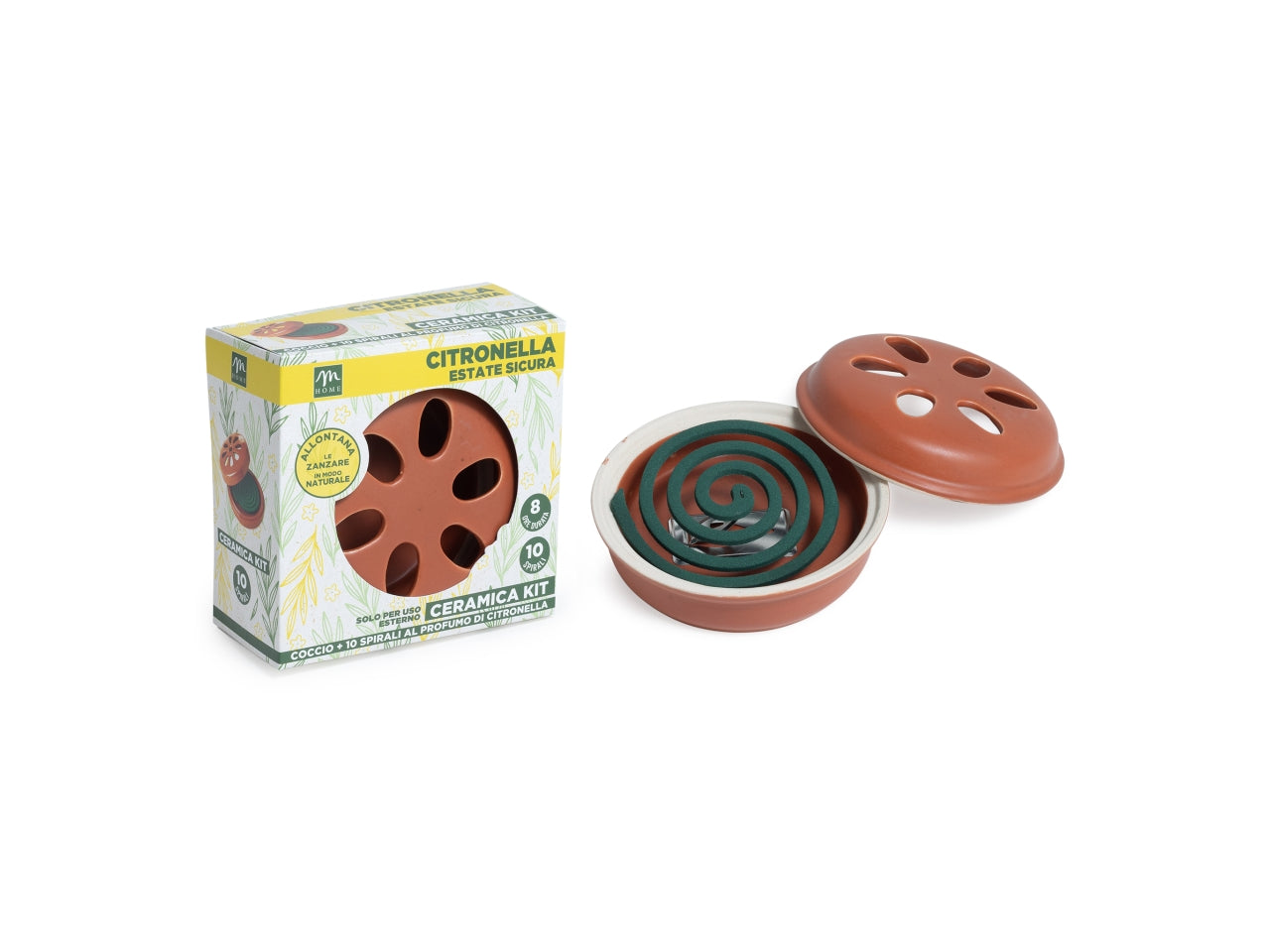 Portazampirone in ceramica con 16 spirali alla citronella in polvere di legno