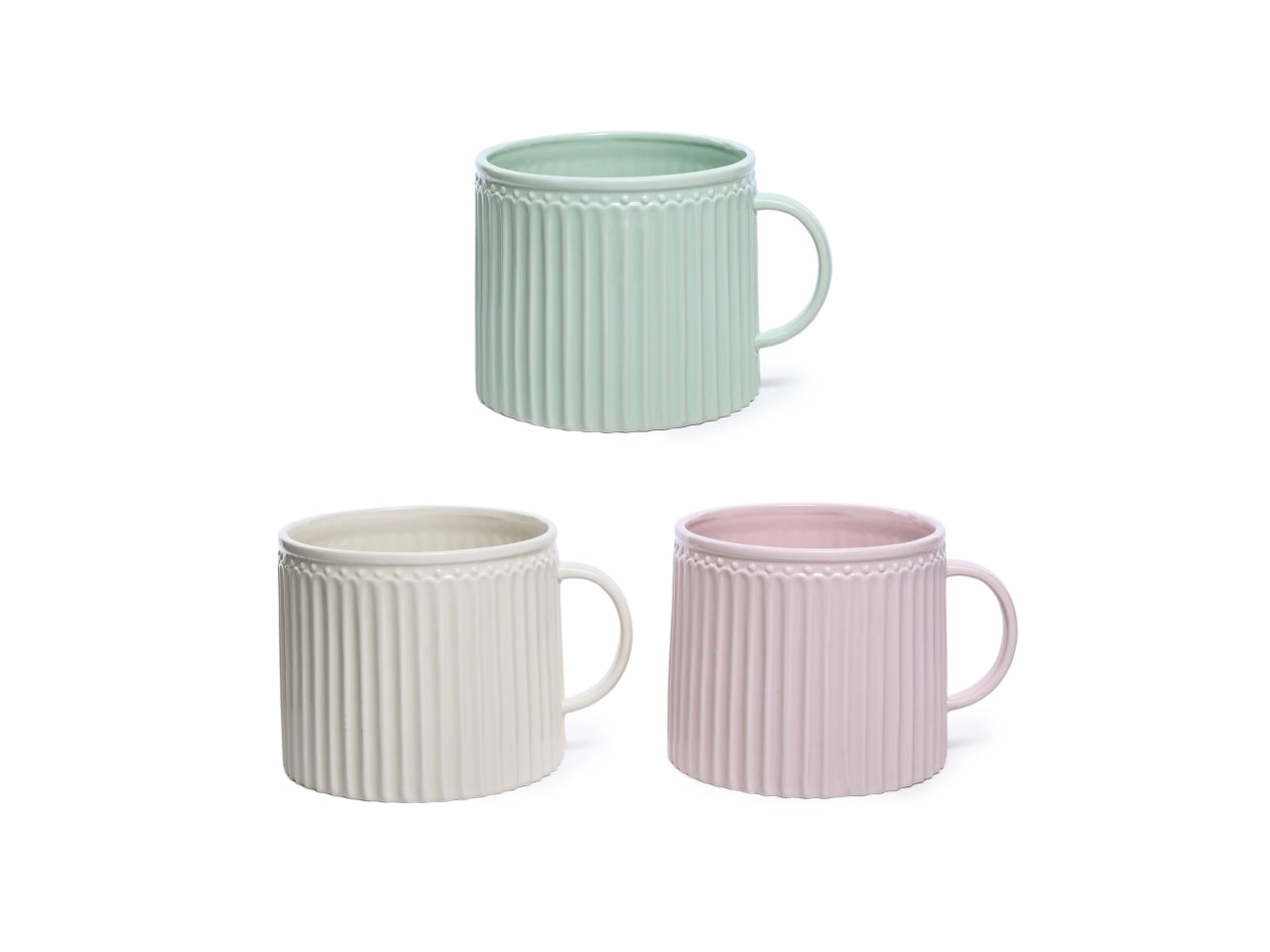 Vaso rigato in ceramica con manico laterale 22x17,5xh.15cm, colori assortiti