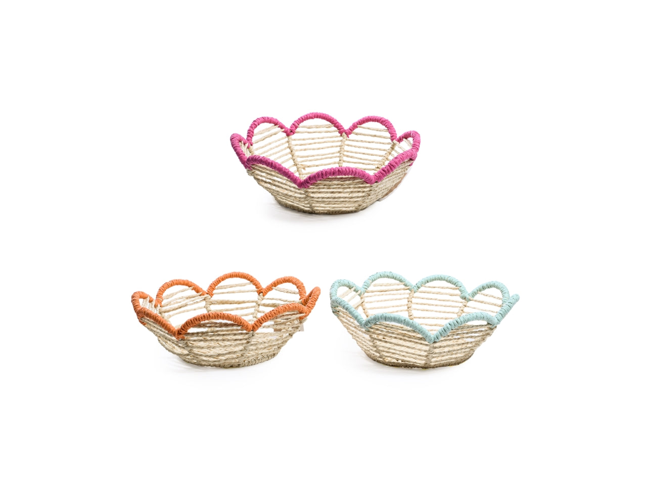 Cestino fiore in metallo e carta 28x28xh.10cm con bordino colorato