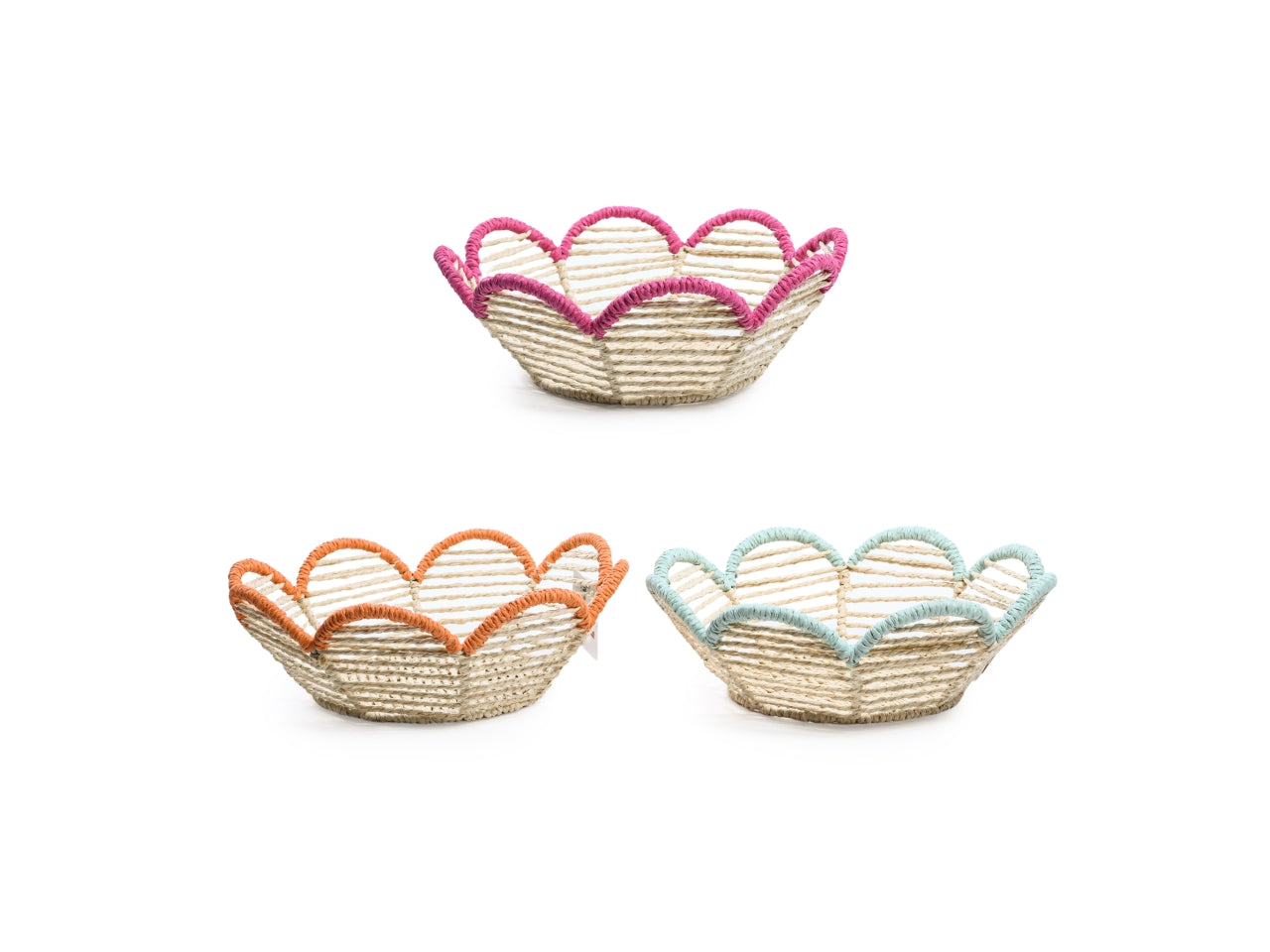 Cestino fiore in metallo e carta 33x33xh.10cm con bordino colorato