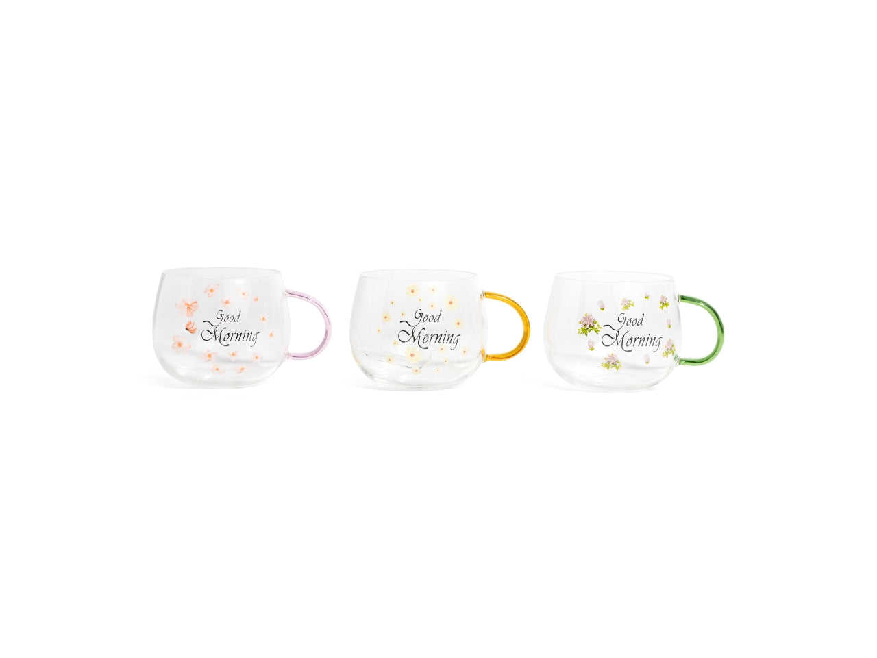 Tazza "good moning" in vetro borosilicato 350ml 9,5x12,5xh.7,5cm, colori assortiti