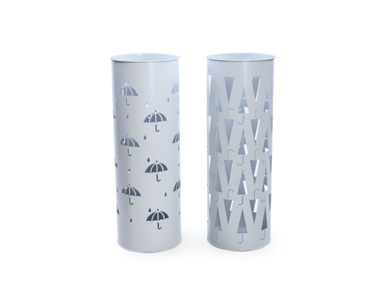 Portaombrelli tondo in metallo traforato bianco d.17,5xh.49cm, decori assortiti