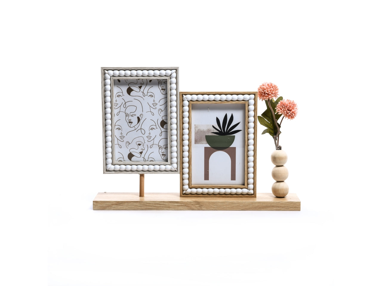 Portafoto multi 2 foto 10x15cm con piantina in mdf 34x7xh.23,5cm