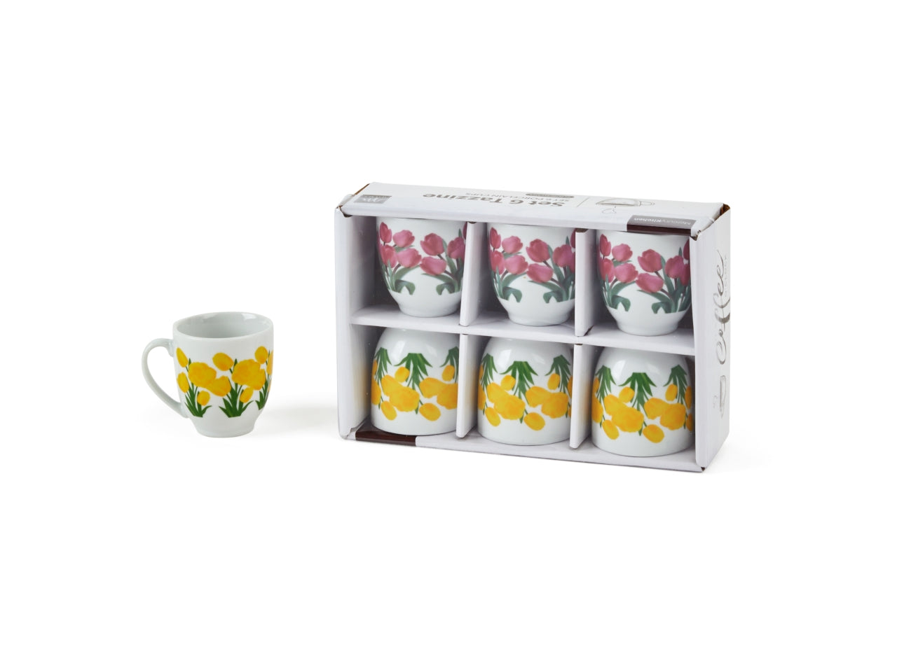 Tazzine caffe' 80ml con tulipani in confezione da 6 pezzi assortite