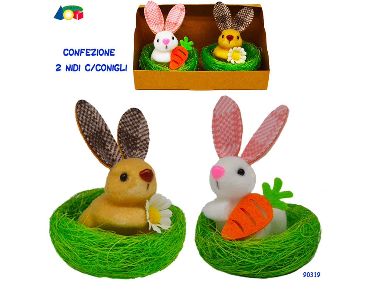 Nido con coniglio in confezione da 2 pezzi, colori assortiti