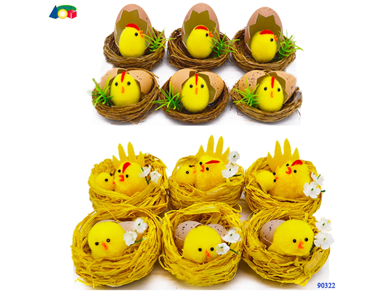 Nido con chioccia e pulcini in confezione da 6 pezzi assortiti