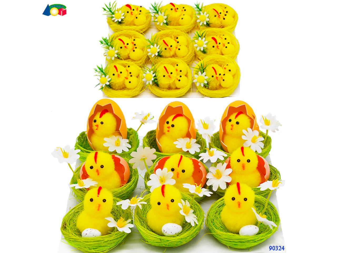 Nido con chioccia e pulcini in confezione da 9 pezzi assortiti