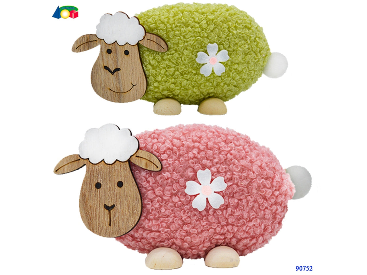 Pecorella morbida con muso e piedi in legno, modelli assortiti