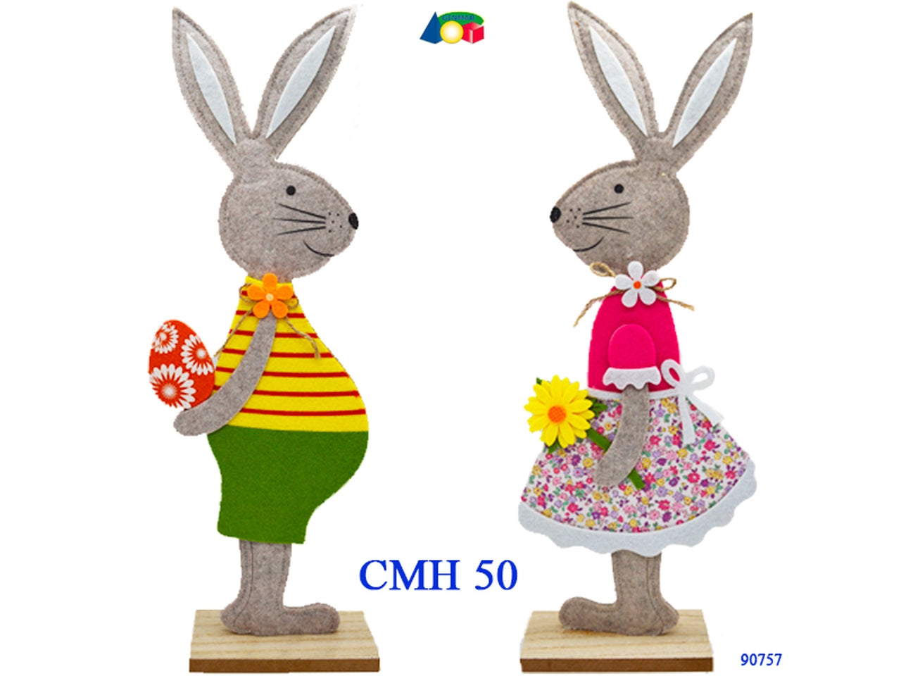Coniglio grande in feltro cucito con base legno