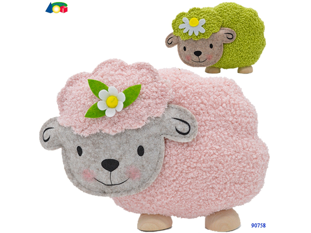 Pecorella grande in stoffa morbida imbottita epiedi in legno