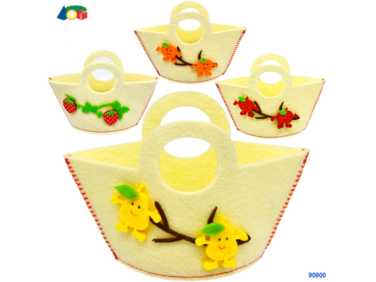 Borsa feltro con decori frutta, 4 assortimenti