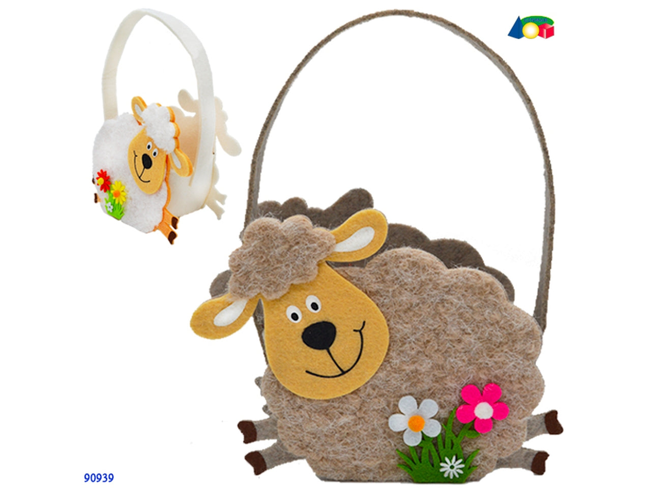 Pecorella contenitore in feltro con manico