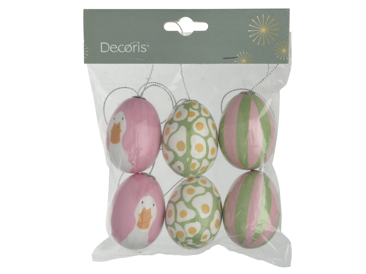 Appendino uova 6 pezzi 3 assortiti d.4xh.6cm