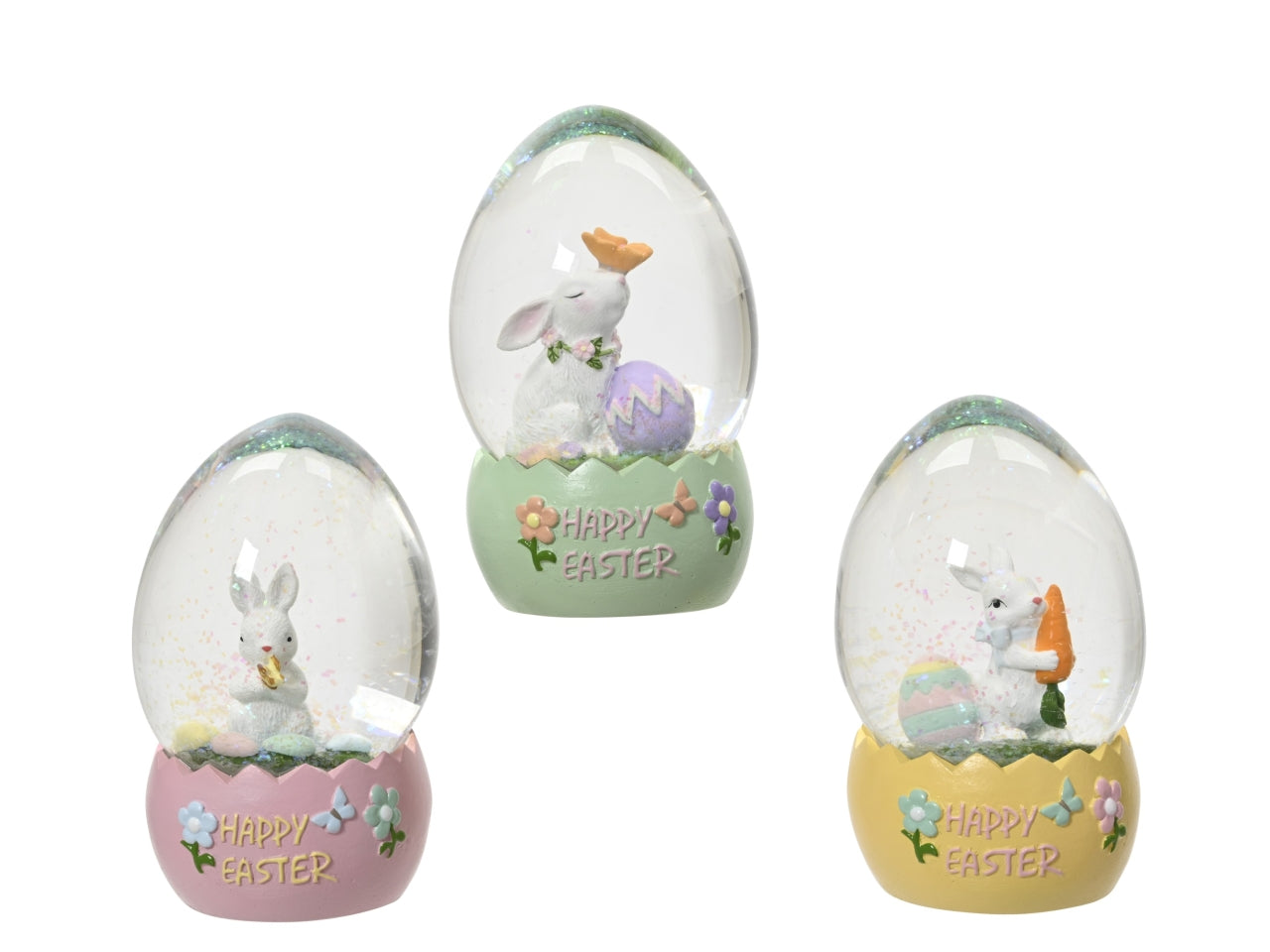 Palla in vetro c/coniglio 3 assortiti d.6.7xh.10.5cm