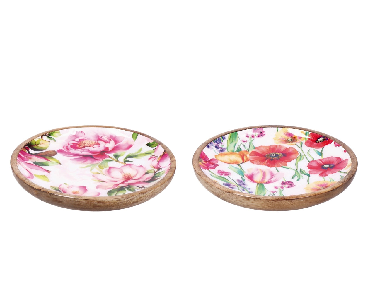 Iole piatto 20cm in legno con decorazione floreale, 2 assortimenti