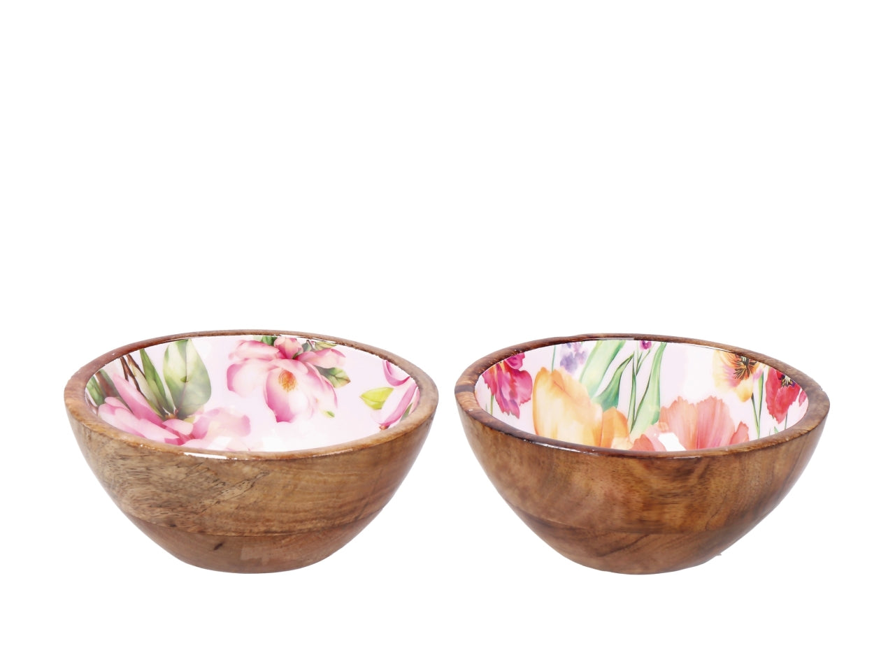 Iole ciotola 13xh.6cm in legno con decorazione floreale, 2 assortimenti