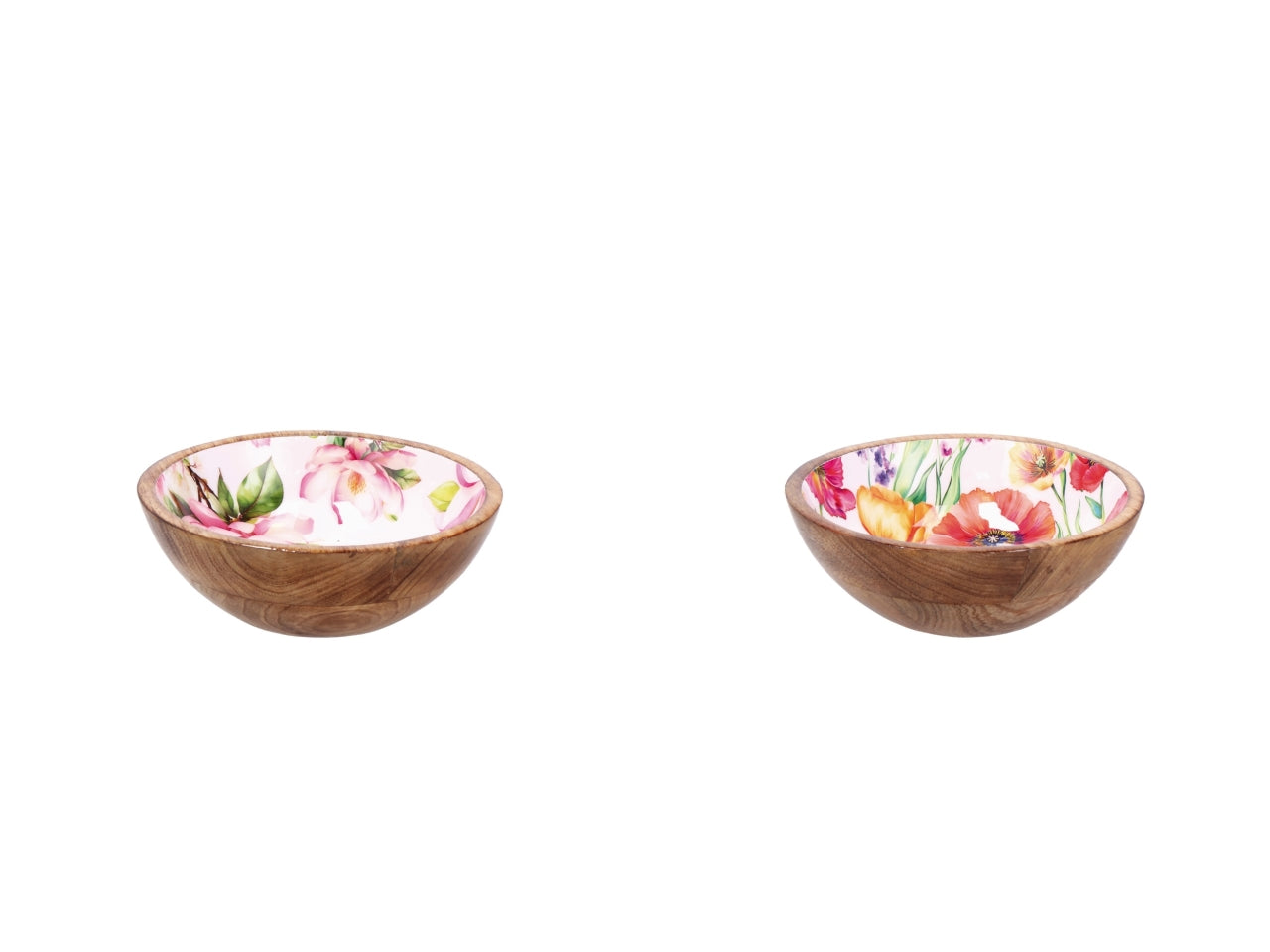 Iole ciotola 20xh.7cm in legno con decorazone floreale, 2 assortimenti