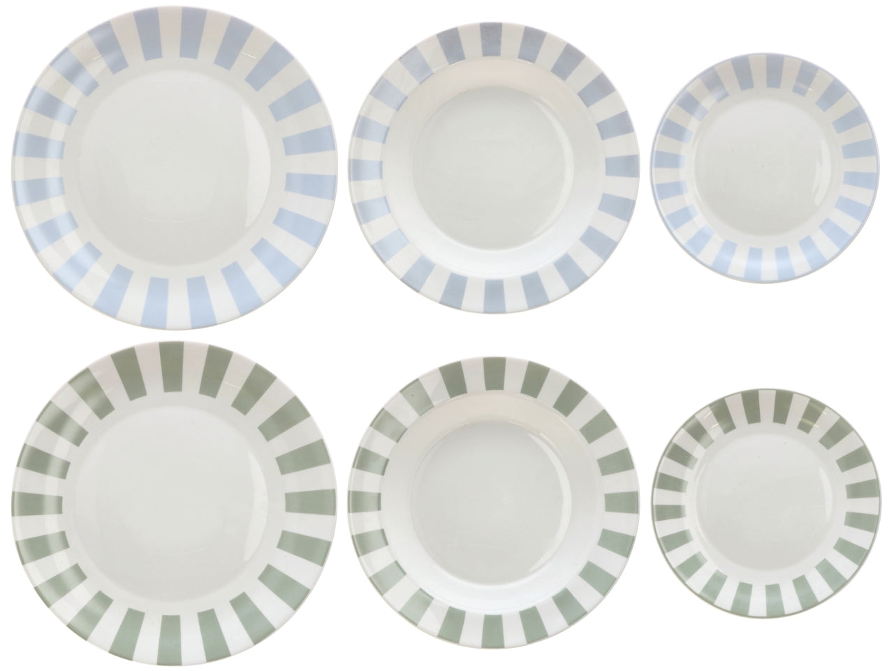 Opale servizio piatti da 18 pezzi bianco con bordo rigato, 2 assortimenti