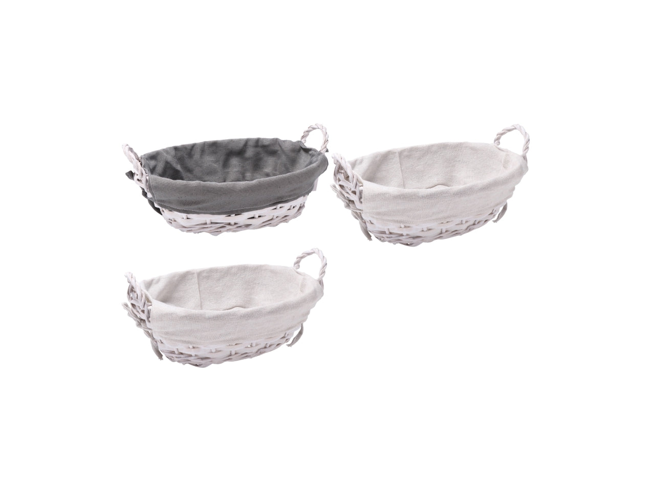 Beira cestino ovale 33x23xh14cm con interno di tessuto, 3 varianti di colore