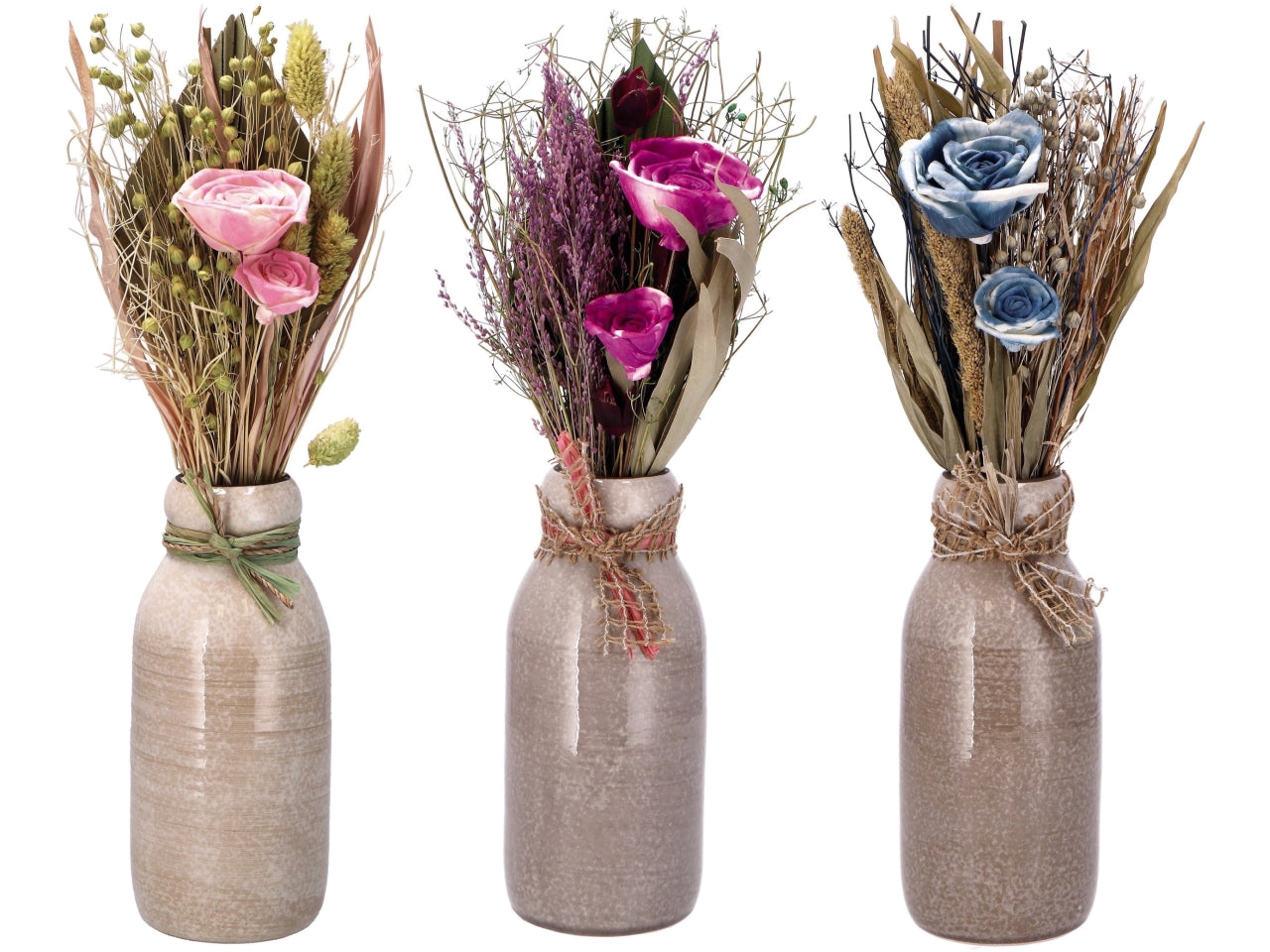 Fiori con vaso in ceramica d.10xh.40cm, colori assortiti