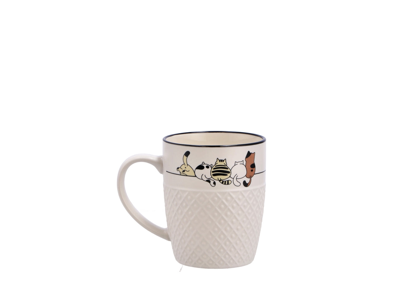 Tazza mug 380ml con bordino decorato d.9xh11cm, 4 assortimenti