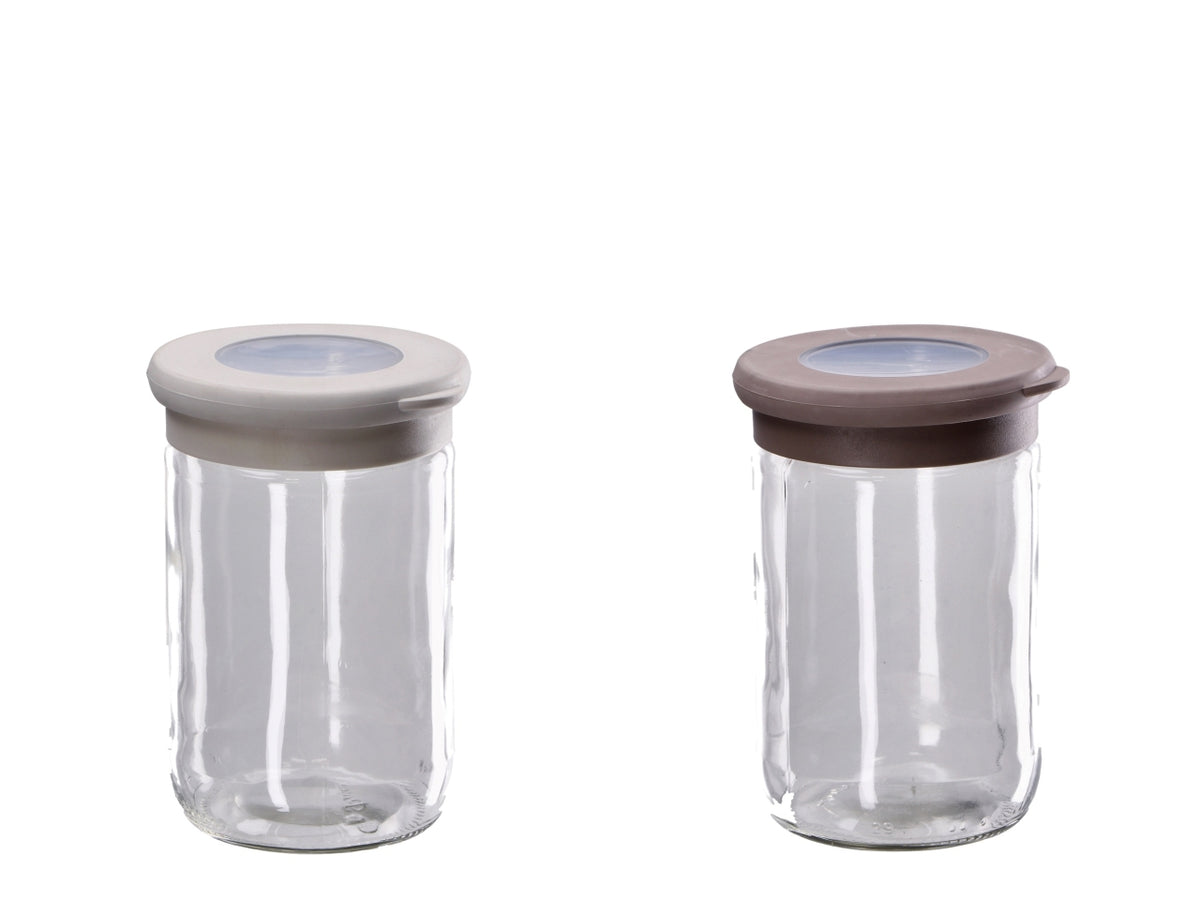 Barattolo in vetro con coperchio 10xh.10cm, 2 colori assortiti
