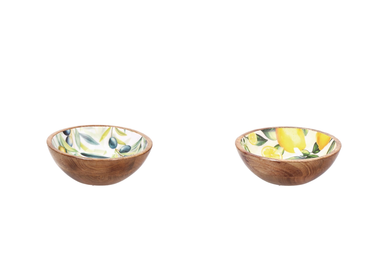 Yari ciotola d.20xh.7cm in legno, 2 decori assortiti