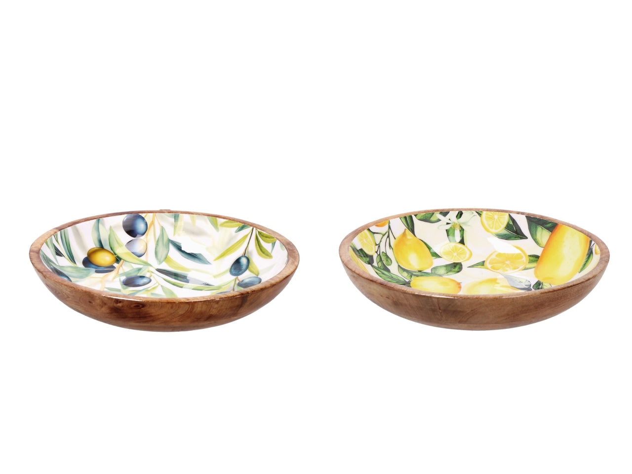 Yari ciotola d.30xh.6cm in legno, 2 decori assortiti