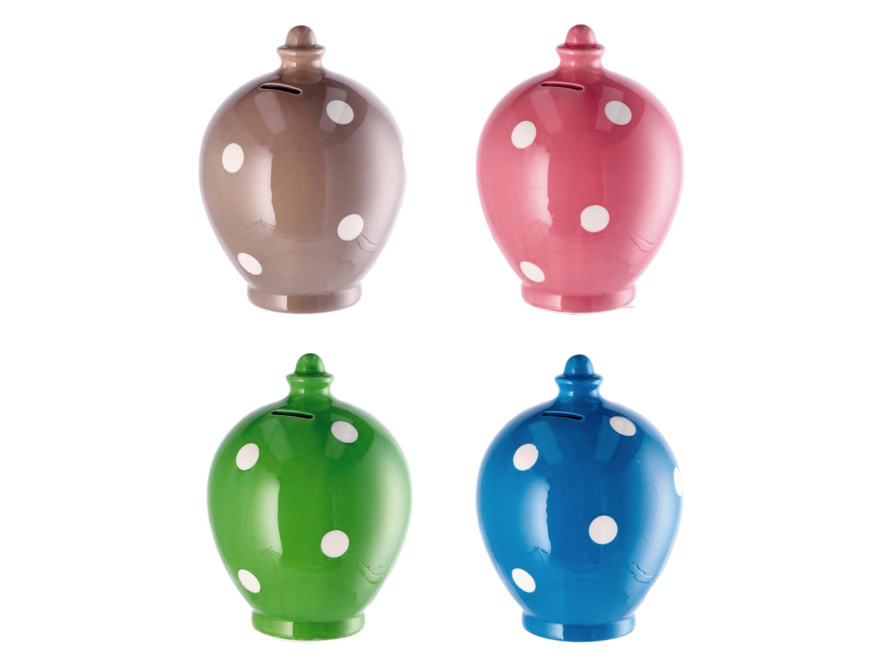 Salvadanaio in ceramica a pois 15xh20cm, 4 colori assortiti