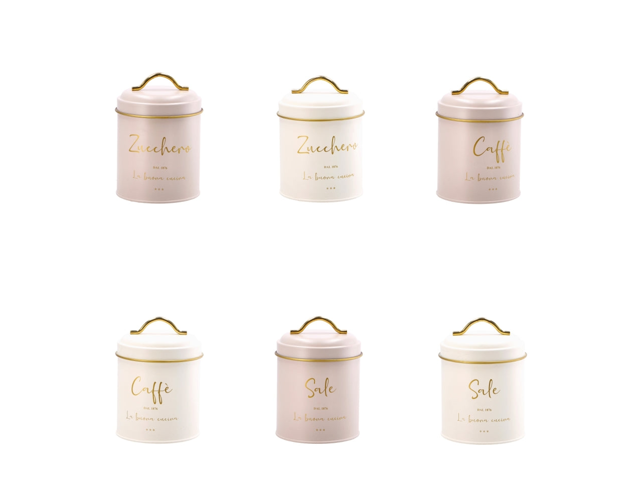 Barattolo in latta con coperchio porta zucchero/caffe/ sale 11xh16cm, modelli e colori assortiti