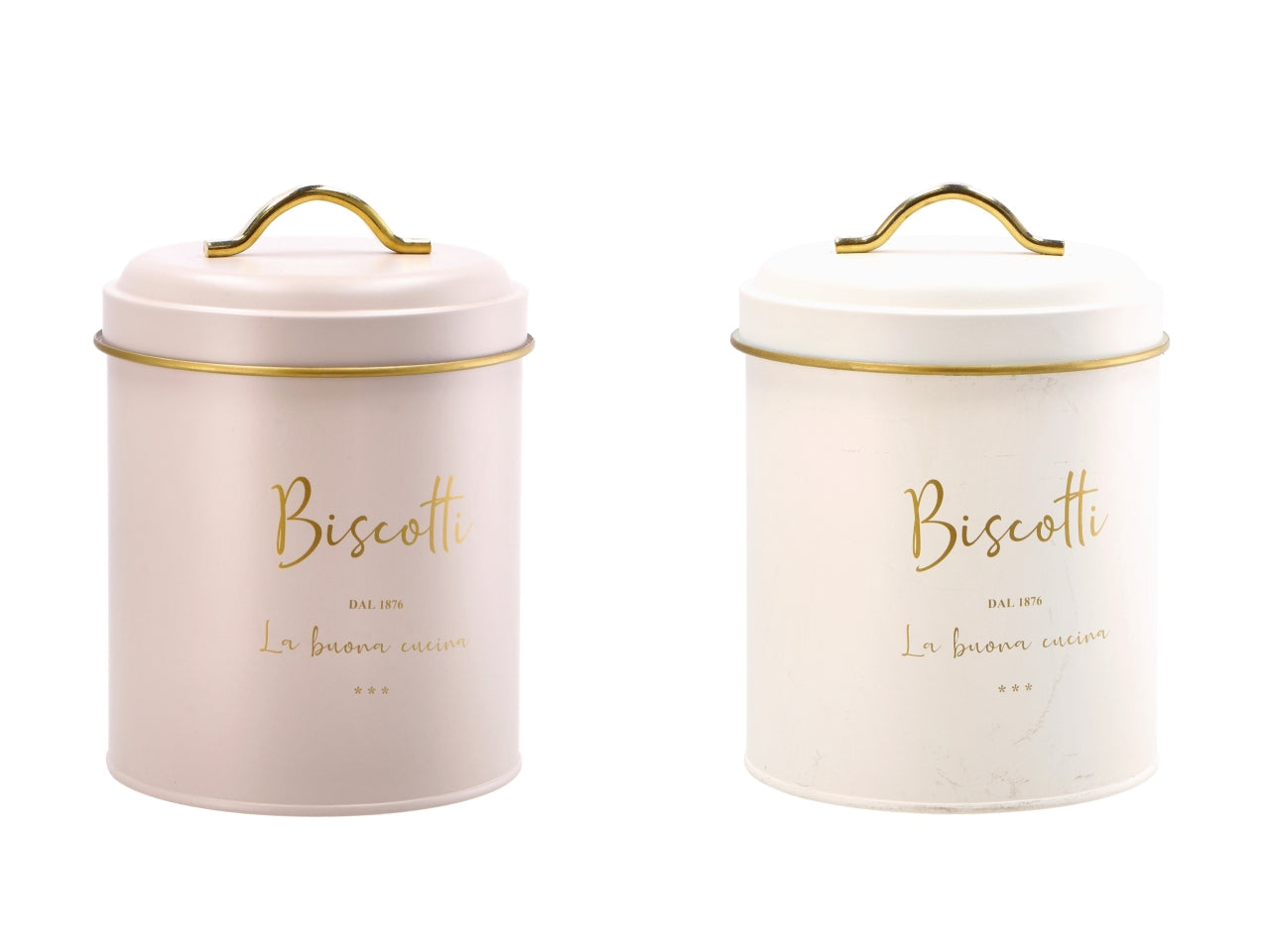 Barattolo biscottiera in latta con coperchio 14xh20cm, 2 colori assortiti