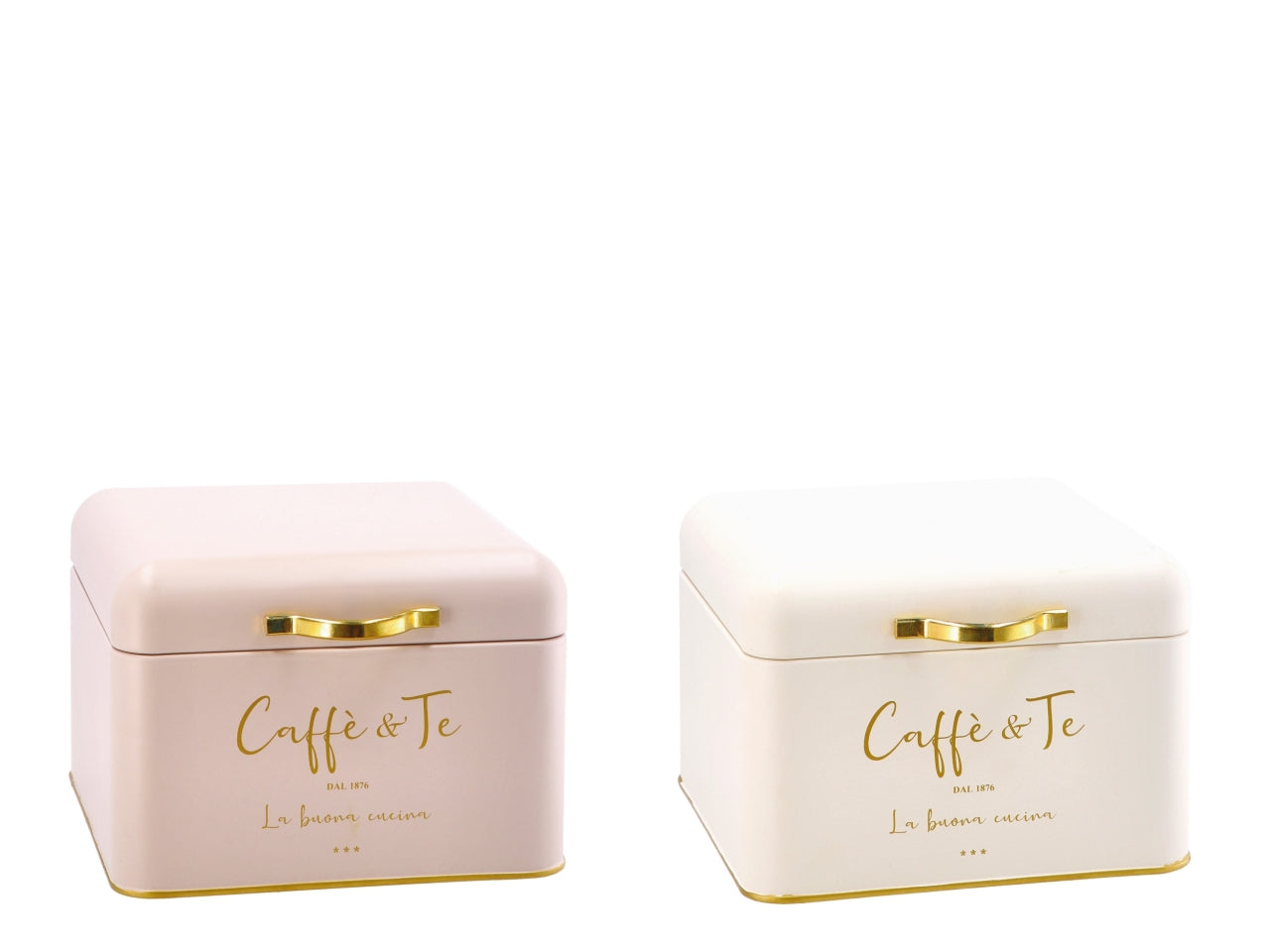 Scatola in latta porta caffe'/the 20x20x14cm, 2 colori assortiti