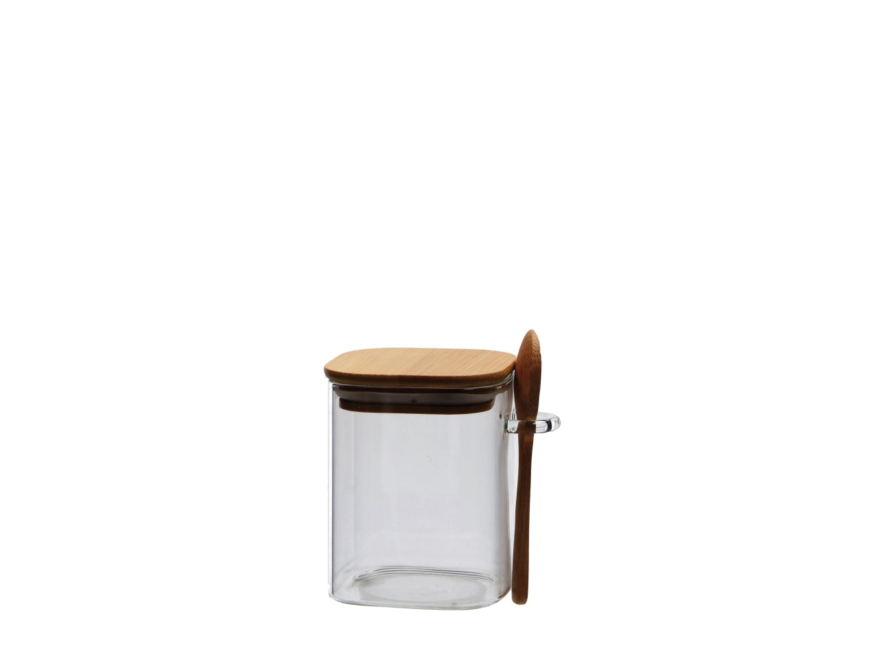 Barattolo vetro trasparente con coperchio e cucchiaino 11x8xh11cm