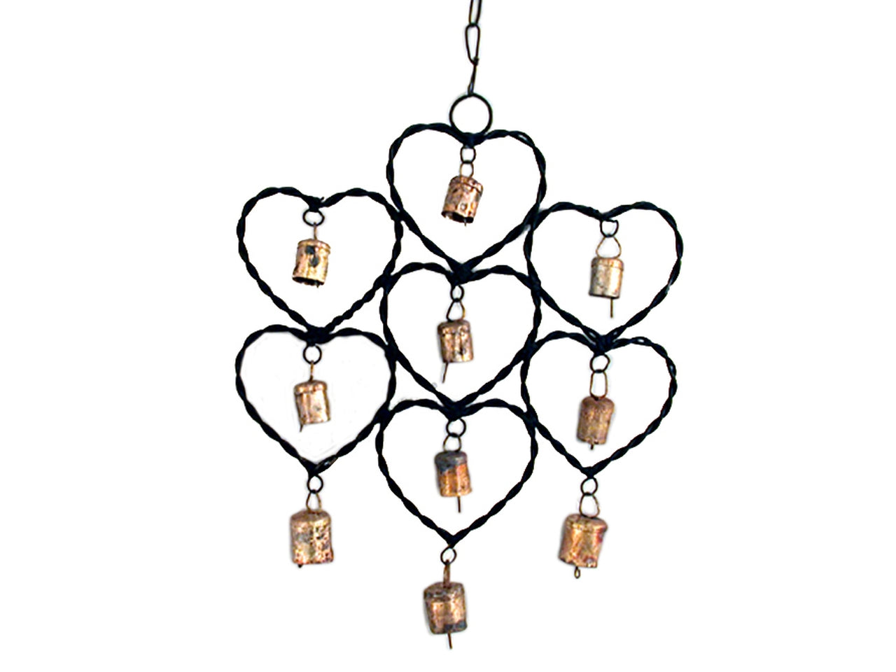 Linea metallo Cuori set da 7 cuori con 10 campanelle