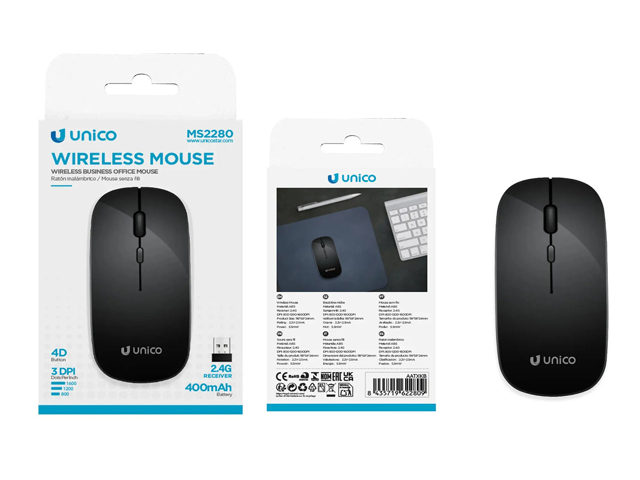 Mouse wireless 4d design estetico nero