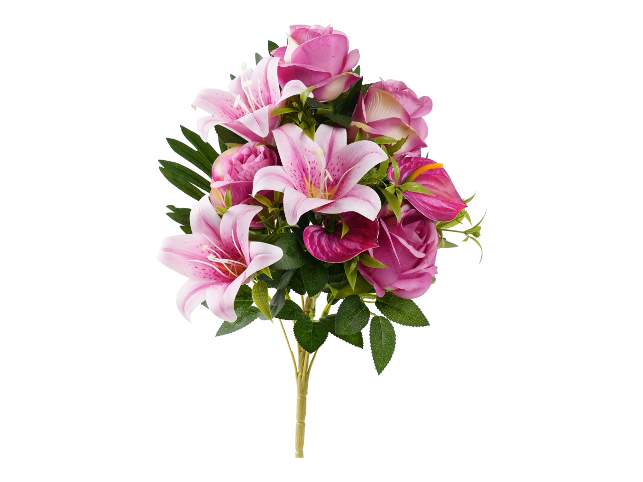 Mazzo 45cm rose/lilium/anthurium mauve