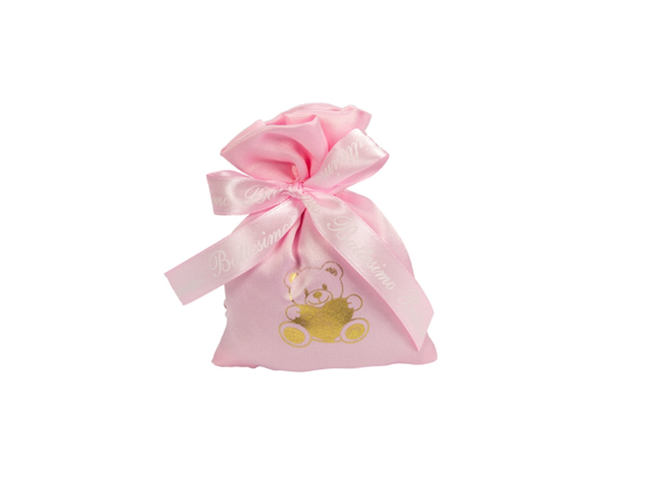 Sacchetto portaconfetti 10x13cm con orso stampato rosa